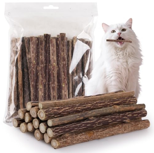 GeeRic Masticar Palos Gato, 30 Palitos De Hierba Gatera Orgánico Natural Juguete para Masticar para Aliviar el Aburrimiento de los Gatos y Limpiar los Dientes