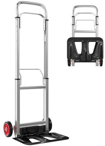 HOMCOM Carretilla Plegable de Aluminio con Ruedas 90 kg Plata y Negro | Mango Telescópico Ajustable, Carretilla de Mano, para Garaje Oficina, Equipaje Viajes, Mudanzas Compras
