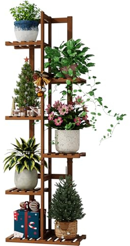 Bamworld 6 Tier Bamboo Plant Stand Indoor, Corner Plant Shelf for Multiple Plants, Small Tiered Flower Stand for Window Garden Balcony Home Decor Living Room Bedroom(Tea Brown)
