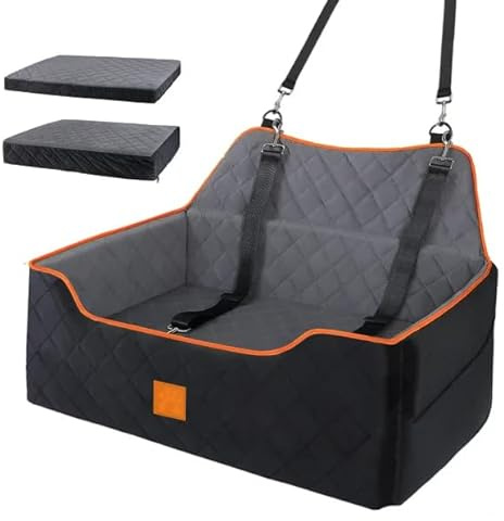Hunde Autositz Rückbank - Reisebett Für Große/Mittelgroße Hunde Bis 25 Kg &2 Kleine Hunde-Sicherer Memory-Schaum Booster Sitz Mit 2 Kissen & Sicherheitsleinen, Große Hundeautositz Für Rücksitz