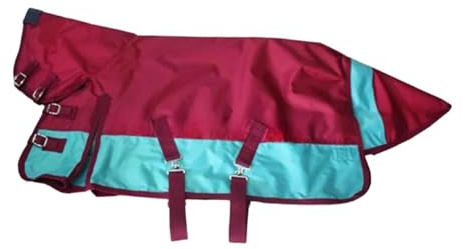 Jiuvaso Coperta Invernale per Cavalli, in Tessuto Oxford 600D, Antivento, Imbottita, Traspirante, Impermeabile, per, Protezione equina, Burgundy Sky Blue M