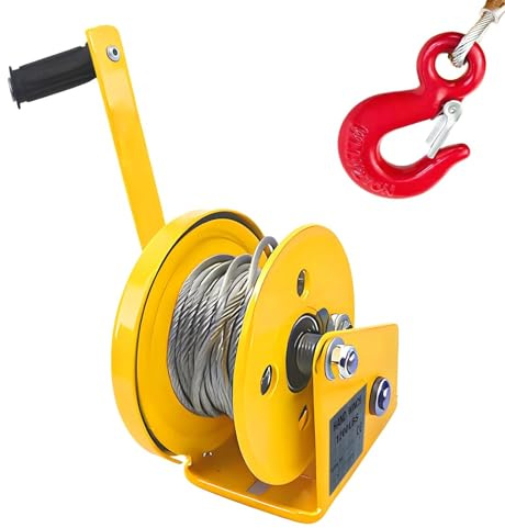 Cabrestante Manual, 1200lbs/2600lbs Cabrestante Manual con Freno Automático para Barcos y Vehículos, Cabrestante Manual con 10-30m Cable y Gancio para Tracción y Elevación(1200lbs,20m)