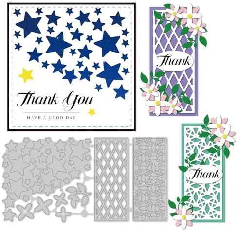 INFUNLY 9Pcs Hollow Star Dies Cuts for Card Making Grid Frame Cutting Die Rectangle Metal Dies 3.3x6.38 Inch Background Embossing Template for DIY Scrapbooking Album Decorative