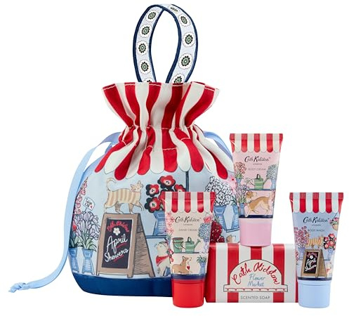 Cath Kidston Hand Cream, Body Cream and Wash 3x 30ml, Guest Soap 100g, Travel Washbag, For Beauty Essentials, Moisturiser, Vegan and Cruelty Friendly, Gift For Her, Self-Care
