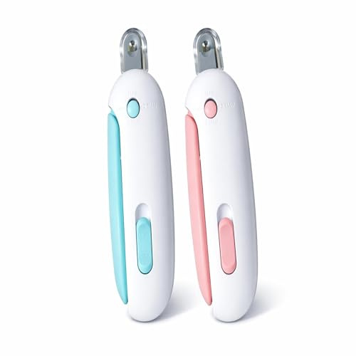 Forbici per artigli per Tagliaunghie Cani e Gatto Set da 2, Taglia Unghie con 4 Livelli Regolabili 1–3,5 mm, Lima Unghie Estraibile Integrata, Protezione Trasparente Antischizzi, Lame in Acciaio Inox