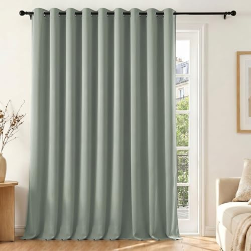 Deconovo Abdunklungsvorhang Blickdichte Vorhänge Thermogardine Salbeigrün | 1 Stück, H220 x B300 cm, Ösenschal, Abdunkelnd, Kälteschutz und Hitzeschutz, Vorhang für Schlafzimmer, Sichtschutz, UV-Schutz