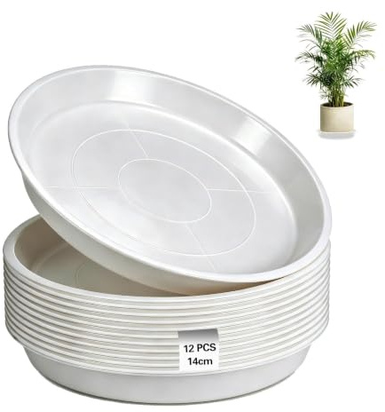 Ezitruz 12 st blomkruka underlägg 14 cm växter underlägg rund | Blomkruka underlägg, vit, fat blomkruka, blomunderlägg plast, växtunderlägg, för trädgård, balkong