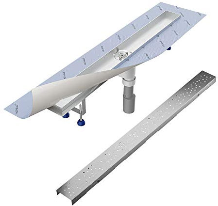Aquabad Duschrinne SDS Pro 100 cm gebürsteter Edelstahl inkl. Haarsieb, Abgang senkrecht, Blende REGEN, linearer Bodenablauf, Komplettset