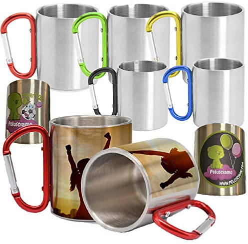 BrolloGroup 1 Tazza in Alluminio con Moschettone Personalizzabile Foto Dediche Tazze Personalizzata Grigia 200 ml O Bianca 300 ml PS 09371