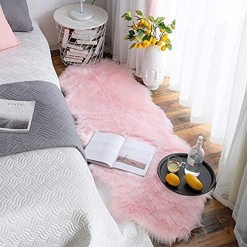 YIHAIC Syntetisk fårskinn, mysig känsla som äkta ullmatta i syntetisk päls, Man-Made Luxe Ull soffmatta (rosa, 60 x 160 cm)