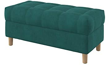Furninero - Raffinierte gepolsterter Sitzbank Sitzhocker Sitzruhe Betthocker Ottomane, mit Stauraum, Gerundete Beine, 100 cm breit, Majestic Velvet Aquamarine Stoff (Licht zu reinigende), Blau