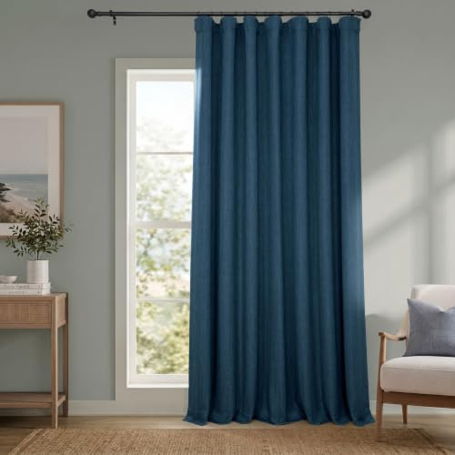 HPD Half Price Drapes Verdunkelungsvorhänge aus Leinenimitat, 244 cm lang, extra breit, luxuriöse Leinenvorhänge für Schlafzimmer und Wohnzimmer (1 Bahn), 254 x 244 cm, Indigo