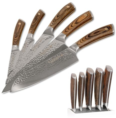 3 Claveles - Set di 5 Coltelli Professionali con Lama Martellata, Gamma Sakura, Master Chef Selection