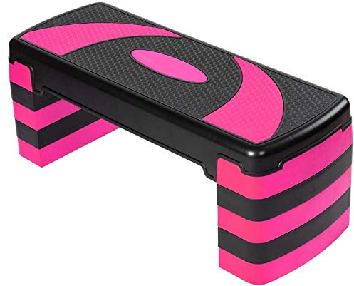 MAXSTRENGTH Stepper d'aérobic 5 niveaux réglables – Idéal pour la maison, la gym, le fitness, le cardio, le yoga (rose)
