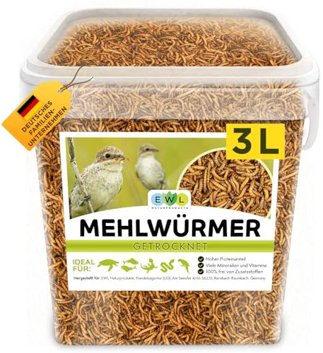 Mehlwürmer getrocknet 3L, Premium Insektensnack Vögel, Fische, Schildkröten, Nager, Igel, Reptilien, Vogelfutter Wildvögel Ganzjährig Eichhörnchen Futter Hamsterfutter Igelfutter (460g)
