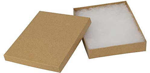 Cardboard Jewellery Boxes Pack – 15.24 x 12.7 x 2.54 cm | Bulk Small Gift Boxes with Lids & Cotton Fill | Jewellery Packaging Boxes for Shipping, Small Business & Accessories (10, Kraft)