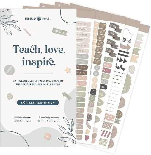 Lebenskompass® Sticker Set für LehrInnen 10 Lehrerkalender Sticker Bogen mit über 1000 Sticker für die Unterrichtsvorbereitung im Lehreralltag