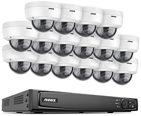 ANNKE 16CH 4K POE Kit de Surveillance 8MP NVR (sans Disque Dur) et 16 x Caméras de Surveillance Dôme IP avec Audio,Résistant au Vandalisme IK10,Vision Nocturne,Accès à Distance,Alarme de Mouvement