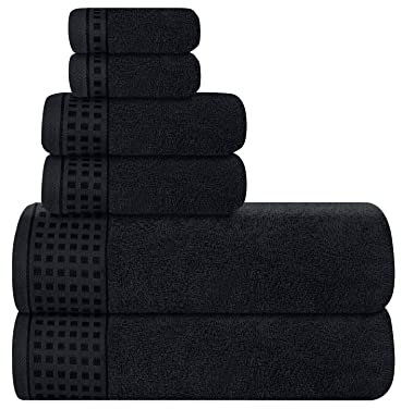 GLAMBURG Ultra Soft 6er-Pack Baumwoll-Handtuch-Set, enthält 2 übergroße Badetücher 70 x 140 cm, 2 Handtücher 40 x 60 cm und 2 Waschbetten 30 x 30 cm, Umweltfreundlich und 100% recycelbar, Schwarz