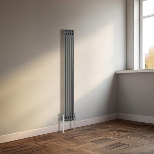 NRG Colonna Radiatore Antracite 1500x200mm Doppio Tradizionale Stile Ghisa Riscaldatore Interni Designer Verticale Bagno Radiatori