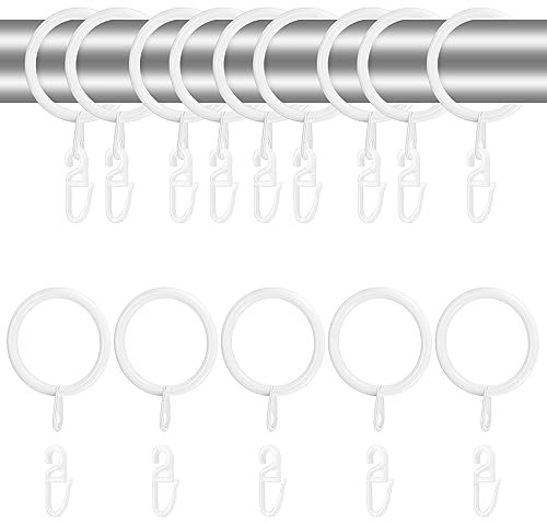 24 Piezas Blanco Anillos de Metal para Cortinas y Ganchos de Plástico para Cortinas, Anillos para Colgar Cortinas 30 mm Diámetro Interior para Colgar Cortina de Ducha de Puerta de Ventana