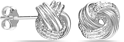 LeCalla - Pendientes de tuerca de plata de ley 925, joyería de diseño italiano, nudo de amor retorcido ligero para mujer, Medio, Plata de ley Plata, Sin piedra preciosa
