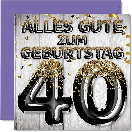 40. Geburtstagskarte für Männer - Schwarz Gold Glitzerballons - Alles Gute zum Geburtstagskarten für 40 Jährige Mann Papa Cousin Freund Bruder Onkel, 145mm Vierzig Vierzigster Geburtstag Grußkarten