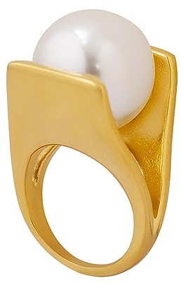 IMINI Anillo de perlas grandes para mujeres y niñas, anillo de perlas, banda de dedo grueso, anillos de compromiso, anillos de acero inoxidable, 6, Piedra preciosa