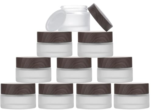 ToKinCen 10 Stück 5ml Bambusdeckel Döschen,Transparente Leer Döschen,Glas Cremedose,für Kosmetika Cremes Puder Lotion Mini-Kerzen Lippenbalsam (dunkler)