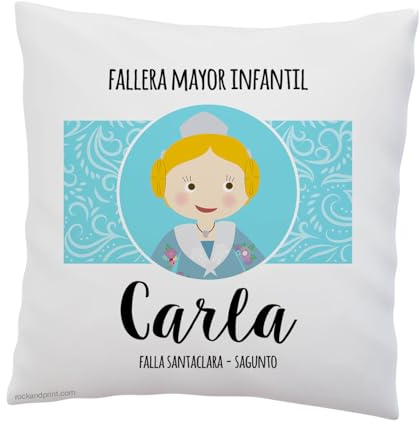 Cojín Personalizado Regalo Fallas NIÑO o NIÑA. Personalizable 40x40 cm, incluye relleno. Almohadón original detalle. Recuerdo Fallera Mayor Infantil
