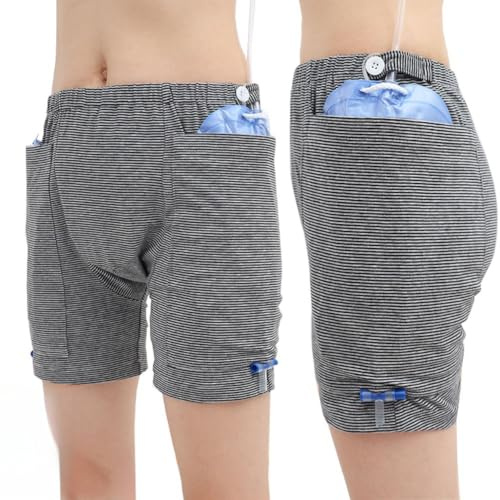 WEEOATAR Inkontinenz-Pflegehose für Herren, Harnwegshose, Katheterhose, Fistelhose, Urinbeutel, Unterwäsche mit Doppeltaschen für Nephrostomie, Suprapub- und Gallenkatheter (schwarz-weiße Linie, M)