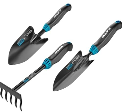 Set di 3 attrezzi da giardino, ideale per aiuole e balconi, composto da fioriera, cazzuola e rastrello per fiori (202404013)