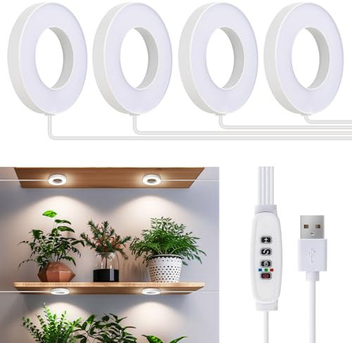 Ceiling Grow Lights for Indoor Plants, 192 LEDs Full Spectrum Halo LED Plant Light, with 3/9/12H Auto Timer Switch, 3 Light Modes,10 Dimming, Plant Lights for Small Plants, 4 Head