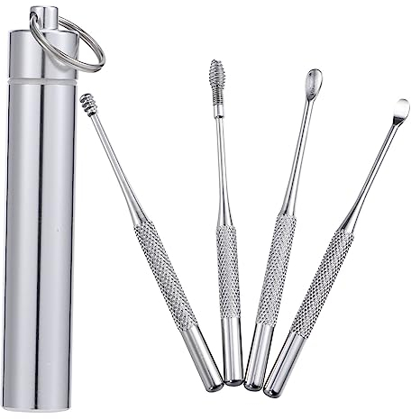 COLLBATH Edelstahl Ohrreinigerset 4 Stück Mit Aufhänge Etui Ergonomischer Griff Ohrenschmalzentferner Für Ohrenpflege Unterwegs Und Zuhause