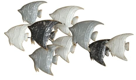 Wanddekoration, Ozean-Metallfisch, 3D-großer Fisch, Wandskulptur, Fischschwarm, Ozean, Ozeanfisch, Linienkunst, Dekor, Ästhetik für Wohnzimmer, Schlafzimmer, Grau, 67 x 38 cm