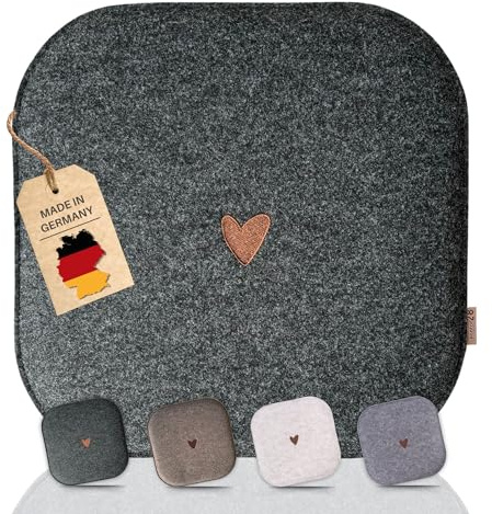 kontor28 - nachhaltiges Sitzkissen Stuhlkissen, handgefertigt Made in Germany, 37,5 x 37,5cm aus upcycling rPET Filz, Sitzauflage mit Polsterung-Outdoor geeignet & waschbar, Herz anthrazit 2er Set