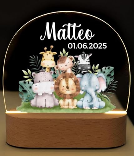Bärenfreunde® - Personalisiertes Nachtlicht für Babys - Individuelle Nachttischlampe für Kinder - Personalisierte Geschenke Kinder - Babygeschenk - Geschenk zur Geburt (Safari Tierfamilie)