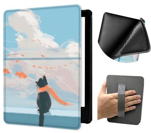 Schutzhülle für Kindle Paperwhite (17,8 cm (7 Zoll), 12. Generation, Version 2024, mit Handschlaufe, leichtes PU-Leder und weiche TPU-Rückseite mit automatischer Wake-/Sleep-Funktion (Katzenträume)