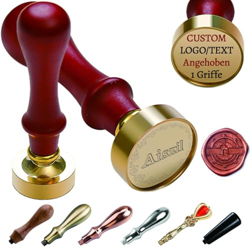 Siegelstempel Personalisiert mit Initialen, 7 Größe [mit 1 Holzgriff] stempel mit Logo/Text, Wachs-Siegel-Stempel mit Namen Adressen & Datumsangaben, Persönliche Siegel auf Einladungen