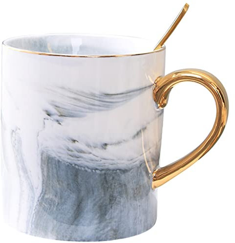 Tazza da caffè in Ceramica nordica, Tazza da Acqua di Grande capacità, Tazza Leggera di Lusso con Manico in Oro e Stampa in Marmo (D Come Mostrato nell'immagine)