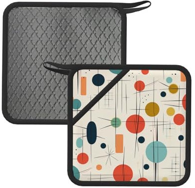 2 presine con tasca per cucina, resistenti al calore, in silicone, per piani di lavoro, forno, set di presine moderne di metà secolo, per cottura al forno, sottopentola da 18 cm