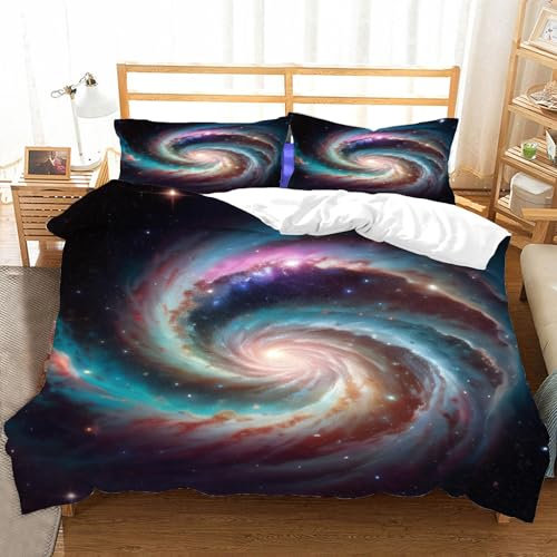Hongduo 3D Galaxis Bettwäsche Set 135x200 cm Weiche Mikrofaser Weltraum Kinder Bettwäsche-Set mit Reißverschluss 3 Teilig Bettbezug Set mit Kissenbezug 80x80 cm