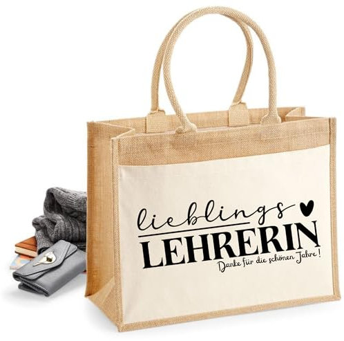 Druckerino XL Jutetasche Lieblingslehrerin | Abschiedsgeschenk Lehrerin | Einkaufstasche Jute | Lehrerin Geschenk | Abschied Lehrerin | Dankeschön