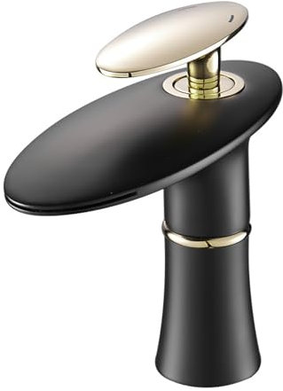 Rubinetto per lavabo economico Rubinetto a cascata Rubinetto per WC Mobile da bagno Lavabo sopra lavabo da appoggio Lavabo a foro singolo in rame pieno Rubinetto per acqua calda e fredda Nero, Nero +