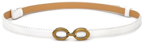 LIMHOO Damen Skinny Ledergürtel Verstellbarer Dünner Taillengürtel mit Goldener Schnalle für Kleider Jeans Hosen (Oval Weiß-M)