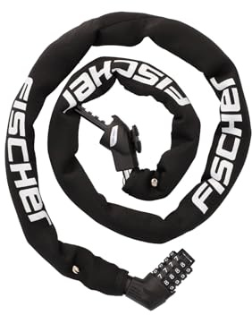 FISCHER Fahrradschloss, Kettenschloss Neopren mit Zahlenschloss, hohe Sicherheit für Fahrräder und E-Bikes, diebstahlsicher, schwarz, Länge: 130 cm