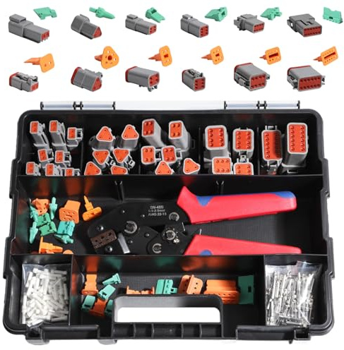 Shengbowi 232PCS Deutsch Connector Kit Ratcheting Wire Crimper Tool | 2 3 4 6 8 12 Pin Size 16 Stamped Contact Automotive Electrical Waterproof 14-18AWG DT Terminal