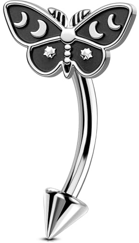 OUFER Halloween Moth Rook Eyebrow Piercing Jewelry, 316L Surgical Steel Rook Earrings for Women Men, Spooky Eyebrow Rings, 16G Curved Barbells, Halloween Body Piercing Jewelry-8mm