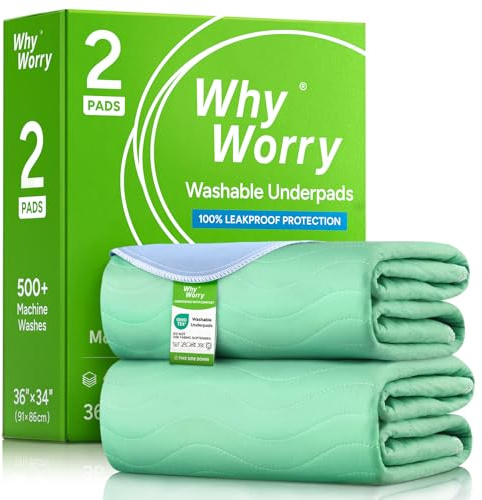 WhyWorry Washable Incontinence Bed Sheets for Adults & Kids | 86 x 91 cm | for Single Bed | Waterproof Bed Wetting Mats | Reusable Bed Protectors | Pee Pads | Green | Pack of 2