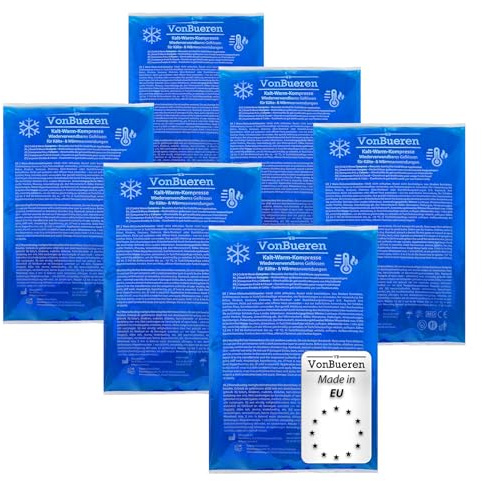 VonBueren 6x XL Kühlpads Gel, Kühlkompressen, Kühlpack, 11 x 18 cm | Je ca. 200 g, Kalt-Warm-Kompresse, Kühlpad, Kühlkissen und Kühlpacks, wiederverwendbare Kältekompresse, mikrowellengeeignet